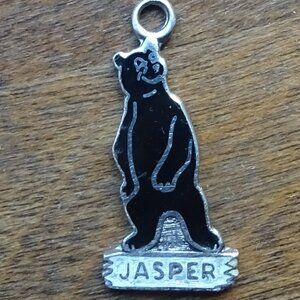 1970s Jasper Alberta Sterling Enamel Black Bear Pendant Charm